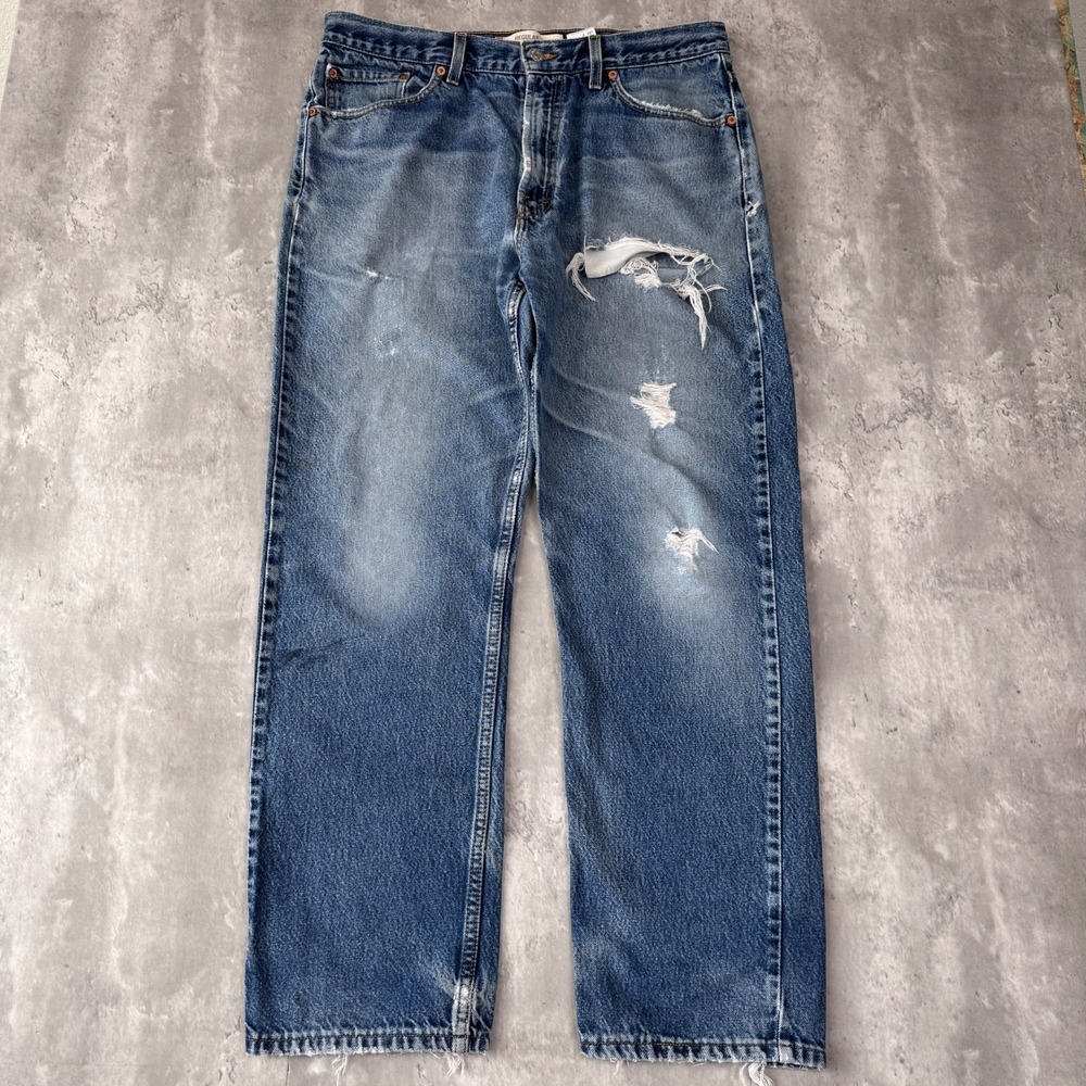 Vintage Levi's 505 Jeans Mens 38x32 Blue Regular Fit Straight Leg Distressed